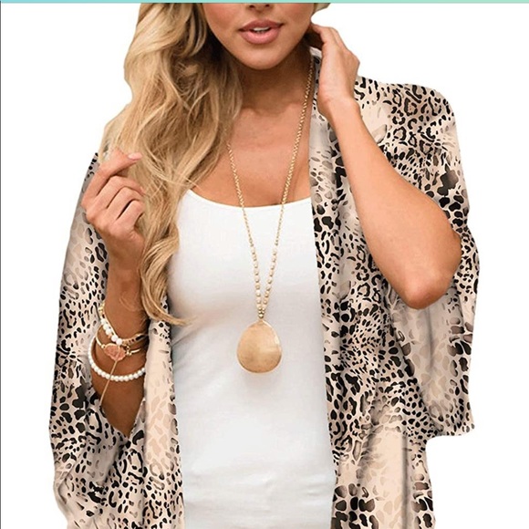 Tops - Boho Kimono Open Cardigan Animal Print Blouse